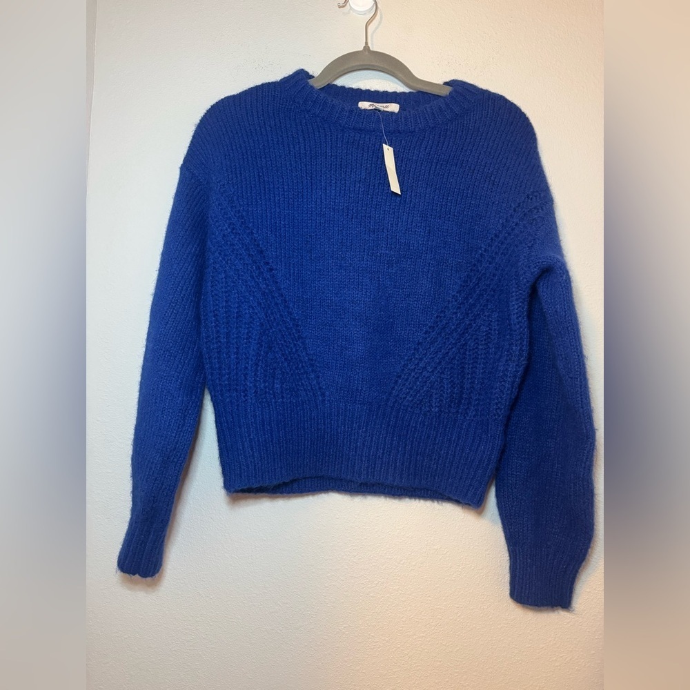 Madewell Simone Blue Balloon Sleeve Crewneck Pullover Sweater NWT - Picture 3 of 7